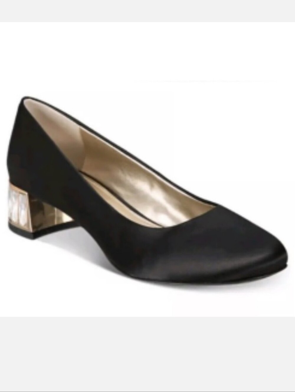 Anne Klein Hayden BlockHeel Black SatinFabric w/Gem JeweledEmbellished Heel 9M